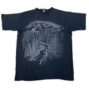 Harley Davidson Graphic Embroidered Eagle Forest Woods Mens L Single Stitch